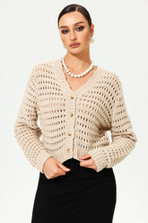 Langärmlige Strickjacke aus Wolle mit V-Ausschnitt